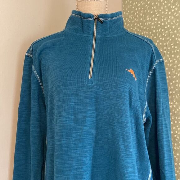 Tommy Bahama Blue Long Sleeve Quarter Zip Pullover Sweater Size Large - Picture 2 of 11